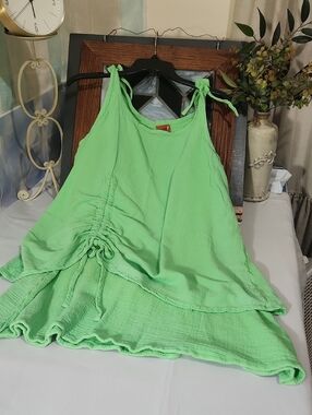 Oh My Gauze! Spring Green Tie-Shoulder Tunic Top 100% Cotton